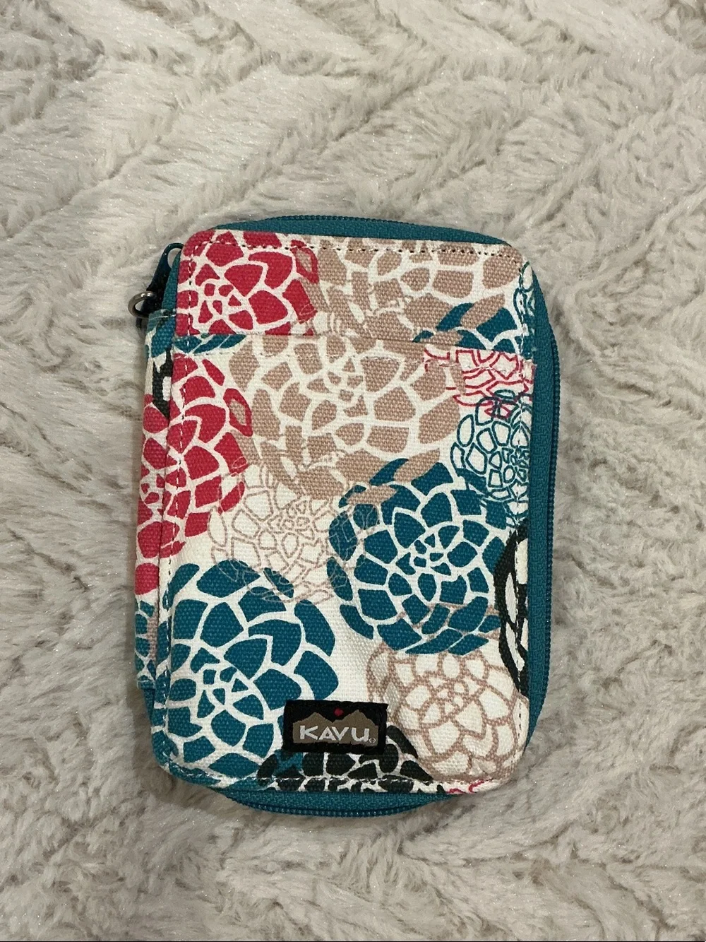Kavu Floral Zip Wallet - Teal, Pink, Tan